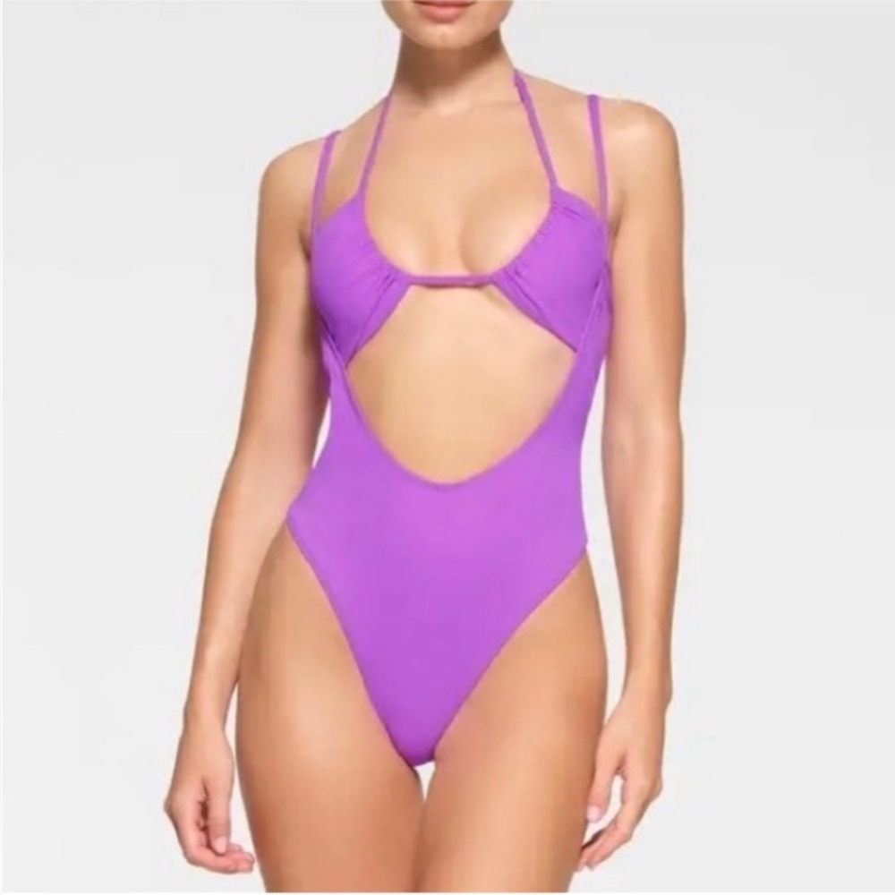 SKIMS Recycled Swim Cut Out Open Bust One Piece Violet Swimsuit Plus Size 3X